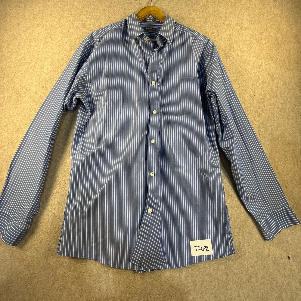 Eddie Bauer Mens Blue White Striped Wrinkle Free Slim Fit Button Down Shirt L